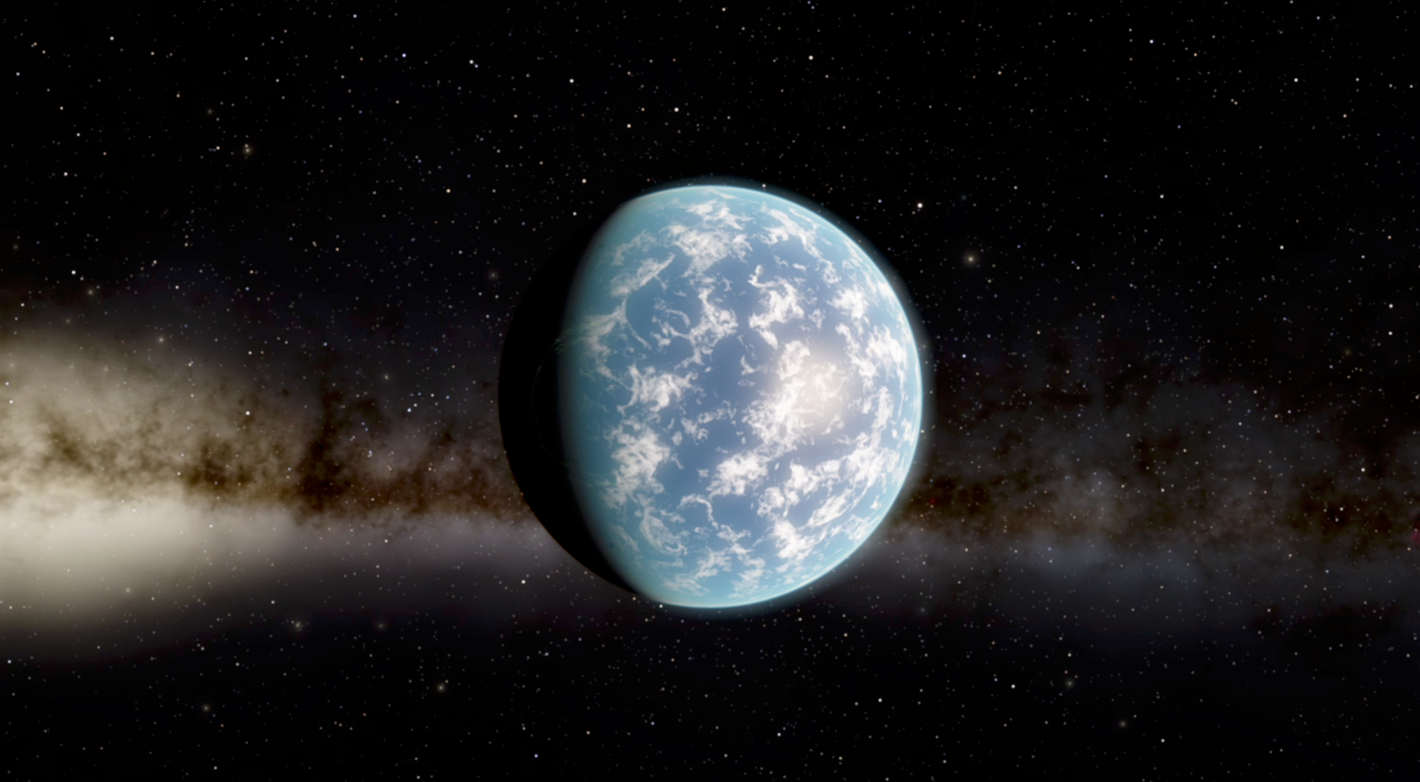 Artist's impression of the potentially water-covered exoplanet TRAPPIST-1f