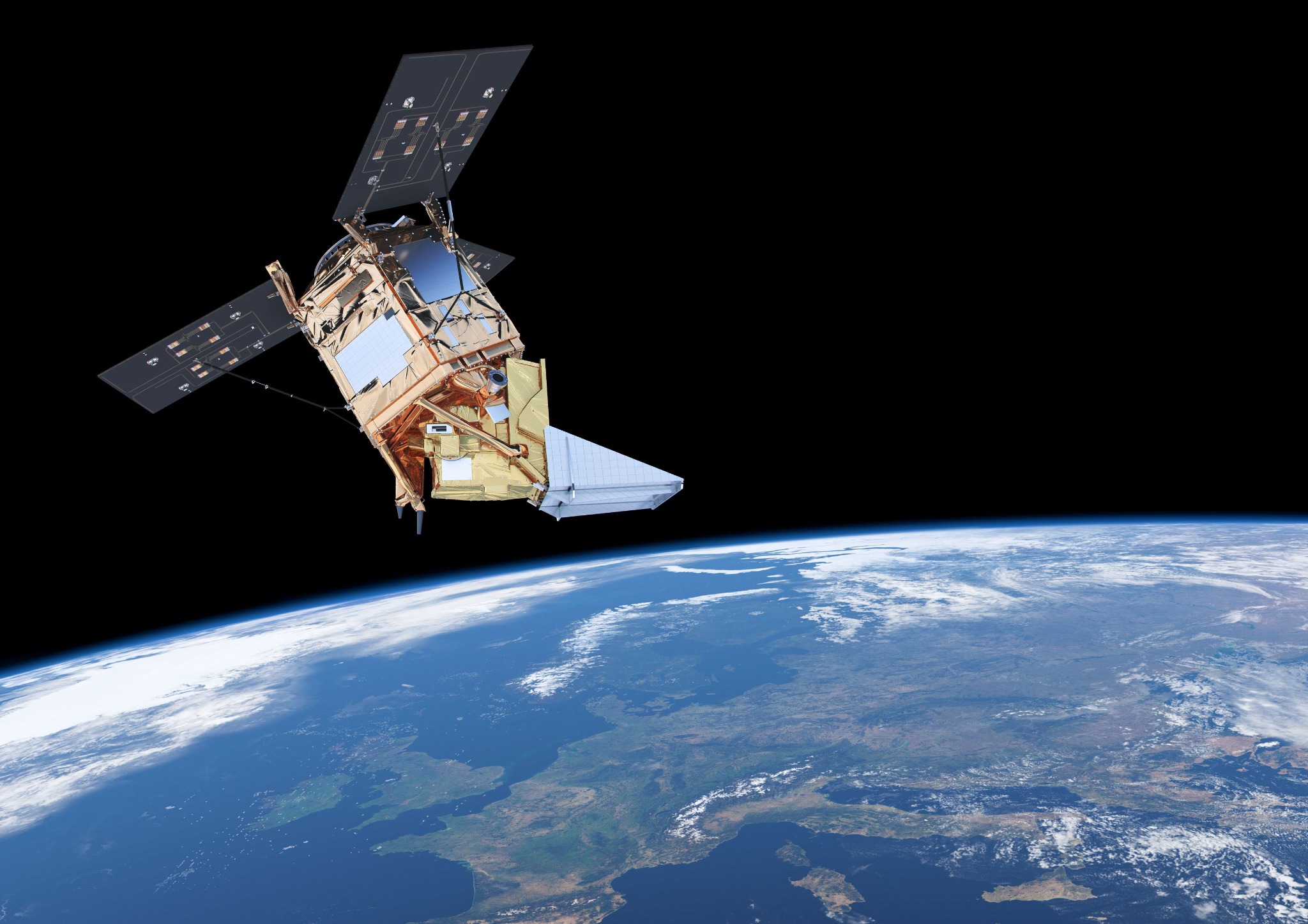 Artist impression of Copernicus Sentinel-5P carrying TROPOMI observing Earth